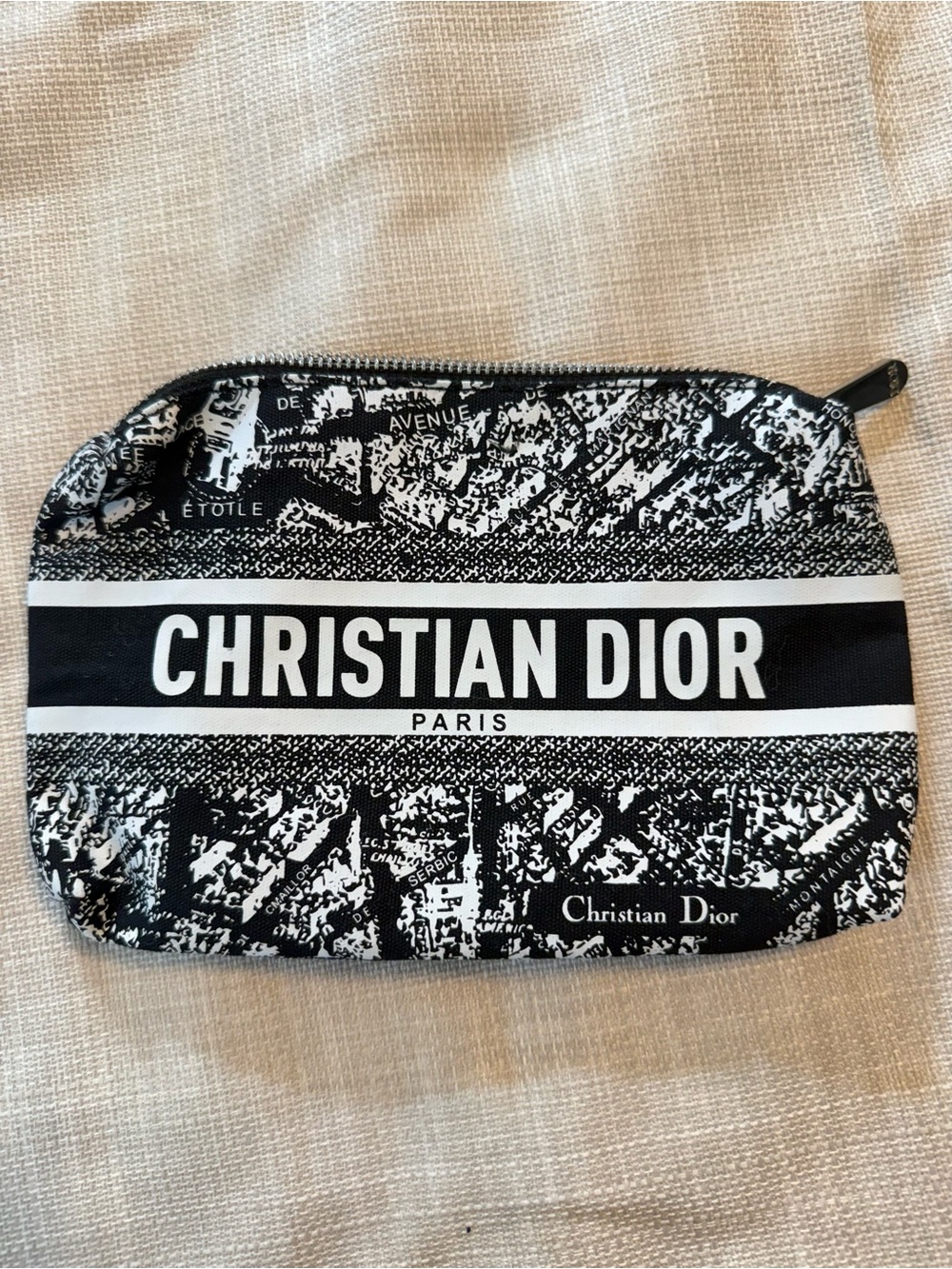 Dior Black and White Toiletry Pouch with Signature Stripe